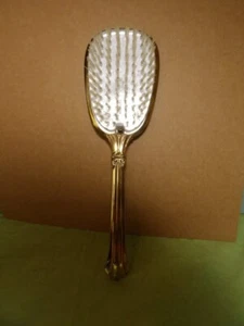 vtg gold tone LONG HANDLE Metal hairbrush FANCY BACKSIDE 10" REMOVEABLE BRISTLES - Picture 1 of 7