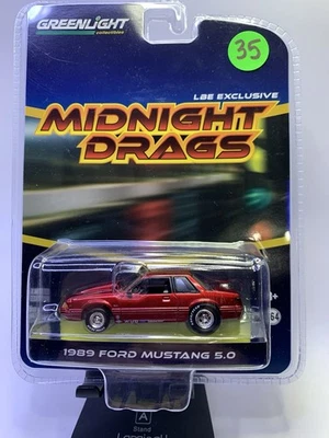 Ford Mustang 1989 fundido a presión Greenlight Midnight Drags 5,0 edición limitada 1/64 Foto 1 de 4
