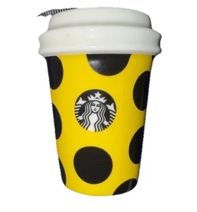 Starbucks 3” Coffee Cup Ornament Citron Yellow Black Polka Dots Christmas 2015 - Picture 1 of 4