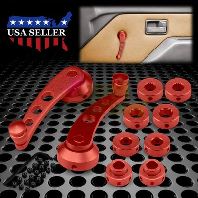 Bobinadora de ventana de coche ROJA 2 piezas manivela de vidrio perillas de aluminio metal universal Foto 1 de 4