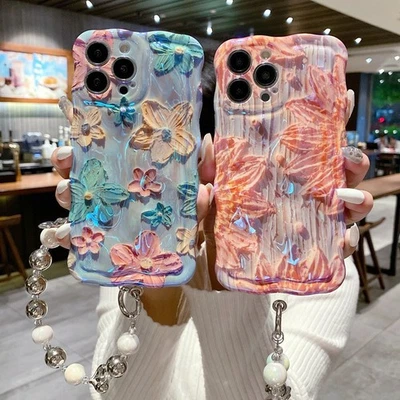 Funda Teléfono Pintura al Óleo Flores Todo Incluido Onda Azul Foto 1 de 4