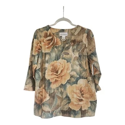 Alfred Dunner Emerald Isle Womens Size SM Top 3/4 Sleeve Beaded V- Neck Cutout - Image 1 of 4