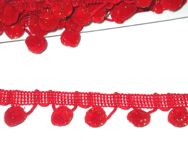 Pom Pom Fringe Trim 1/2" Ball Top Quality 6 Yard Bolt Red & Gold  - Image 1 of 1