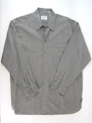Lorenzini 意大利制造灰色白色条纹棉质纽扣衬衫 17.5 44 L — 第 1/4 张图片