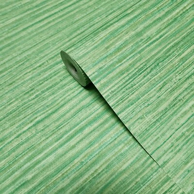 Yellowish Light Green heavy vinyl faux grasscloth textured wallpaper modern roll - Image 1 of 4