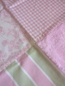 Pink Toile Gingham Sherpa Squares Baby Blanket 40 x 40" - Picture 1 of 6