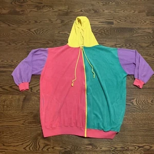 Vtg Shadowline Colorblock Terry Cloth Sweater Multicolor Zip Up L/S Large, 90s - Picture 1 of 7