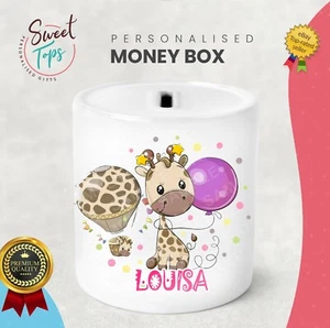 PERSONALISED GIRAFFE THEME KIDS CHILDREN MONEY BOX - GIFT PRESENT IDEA - Picture 1 of 1