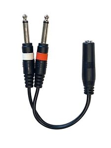 9in 1/4" 1/4 Inch Stereo TRS Female to 2 X 1/4 Inch Male Mono Y Splitter Cable