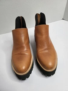 All Black Womens Tan Leather Chunky Platform Boot Ankle Booties Size 6 - Picture 1 of 11