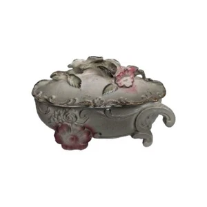 Wales Keramik Handarbeit Schmuck Deckeldose Blumenwagen Gold Rosa Detail Barock - Bild 1 von 12
