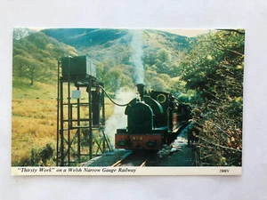 Vintage Thirsty Work Train on Welsh Narrow Gauge Railway Postcard - Imagen 1 de 2