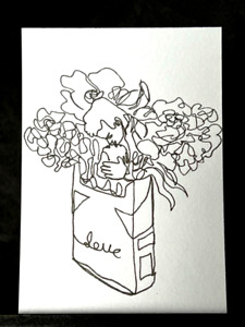 Original ACEO One Line A Pack Of Love Medium Marker on Paper Signed By Artist