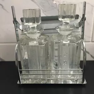 Vintage Fostoria Sunray Scotch & Roggen Kristall Dekanter Keystone Ware Chrom Tantalus - Bild 1 von 11
