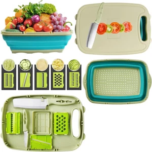 9 IN 1 Kitchen Foldable Cutting Board Sinks Drain Basket Chopping Board Tools - Picture 1 of 21