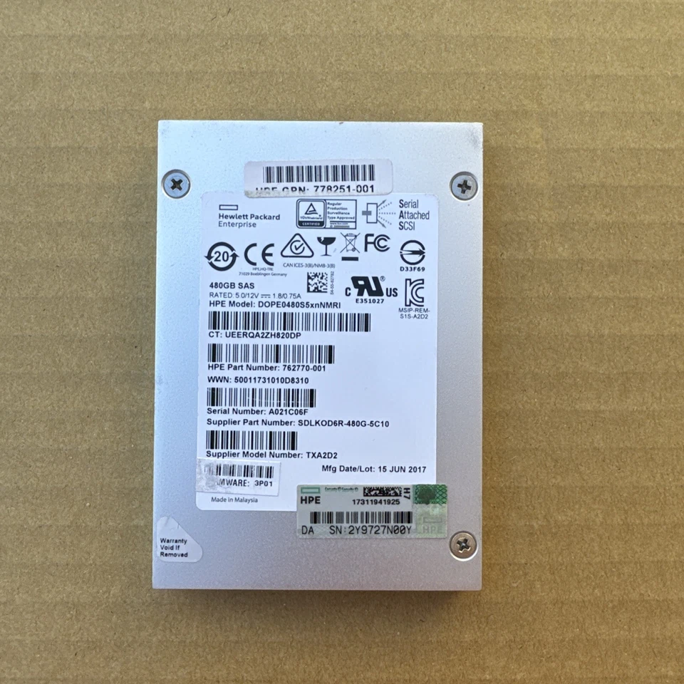 HP HPE 3PAR 778179-001 480GB SFF SAS SSD 2.5" 762770-001 778251-001 - Image 1 of 1