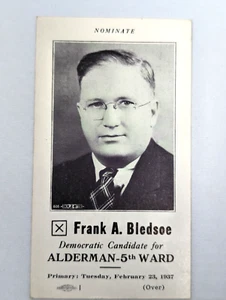 1937 Frank A. Bledsoe Alderman 5th Ward Campaign Card EP-020-21 - Picture 1 of 3