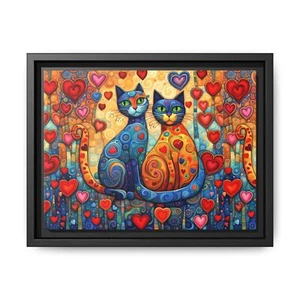 Framed Kitty Print,Cat Lover Gift, Colorful Heart Wall Art, Whimsical Home Decor - Picture 1 of 37