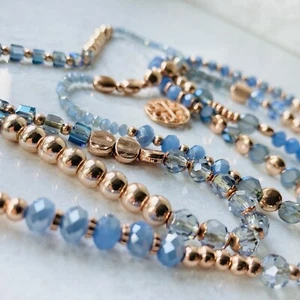 NEW TORY BURCH Blue & Rose Gold Beaded Glass/metal Long Necklace RP £110 - Picture 1 of 8