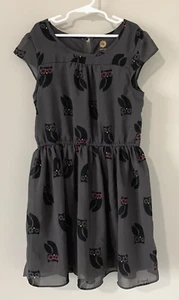 TG TOTAL GIRL DRESS Size 10 - 12 Dark Gray OWL PATTERN Fully Lined EUC - Picture 1 of 11