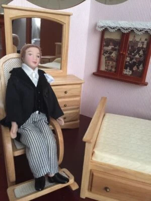 HEALERWORLD 1:12 Scale Dollhouse Miniature Ceramic Doll Men's Tuxedo Victoria Accessories