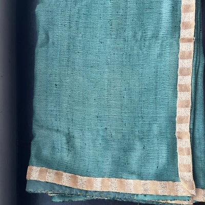 New Handloom Silk Fabindia Style Designer Saree Sage Pistachio Green Gold Border - Image 1 of 4