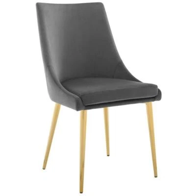 Modway Viscount 19" Modern Performance Velvet Dining Chair in Gray - Image 1 of 4