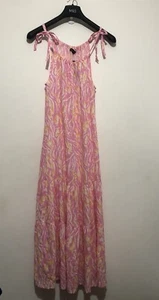 Marks & Spencer Krawattenriemen Leinenmischung Kleid UK 8 normale rosa Mischung - Bild 1 von 15