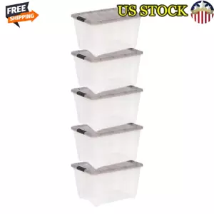 Clear Plastic Storage Bins W/ Lids Stackable Totes 5Pack Organizing Solution New - Picture 1 of 10