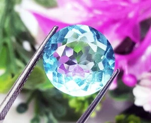 Brazilian Aquamarine Round Cut 8.90 Ct Certified Loose Gemstone With Free Gift - Picture 1 of 7