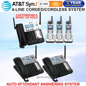 AT&T SynJ SB67138 DECT 6.0 4-LINE CORDED PHONE-3 CORDLESS HS+2 CORDLESS DESKSETS - Picture 1 of 2