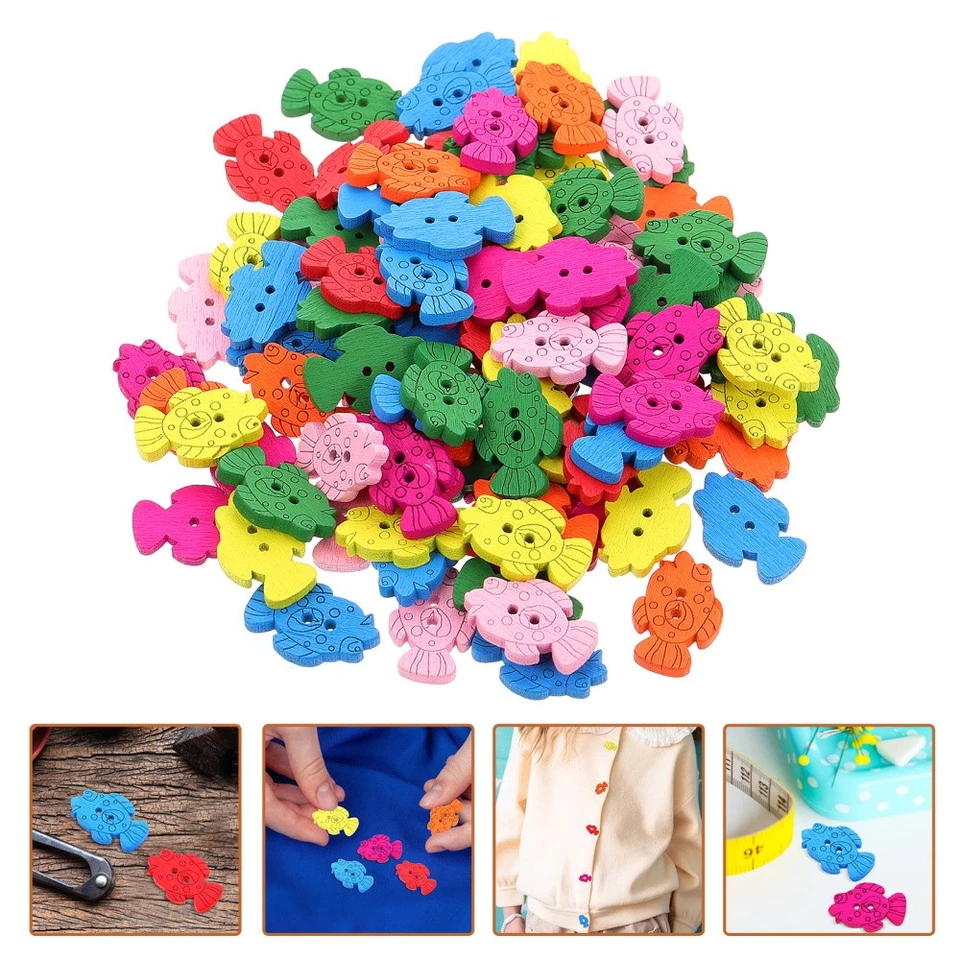 100pcs Wooden Fish Buttons Animal Buttons Wooden DIY Craft Sewing - Image 1 of 4