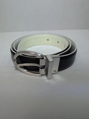 Cinturón de cuero vintage Ralph Lauren blanco y negro con hebilla plateada Foto 1 de 3