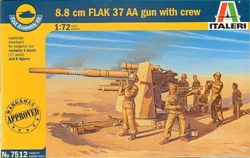 Italeri IT7512 8,8 cm FLAK 37 GUN W/CREW KIT 1:72 Modellino - Immagine 1 di 1
