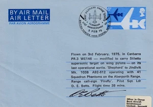 Canberra PR.3 WE146 FLOWN AIR LETTER: 1975 Llanbedr SHS - Pilot Signed #12/57 - Picture 1 of 1