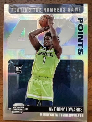 2020 Contenders Optic Anthony Edwards Rookie Silver Prizm Playing Numbers Game - Image 1 of 2