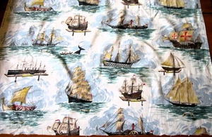 Exciting Vintage Sailing Ship Scenes Quality Cotton 2.33 yds 35" Wide - Bild 1 von 4