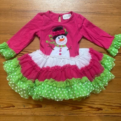 Emily Rose pink snowman winter long sleeve tutu dress SIZE 2T - Image 1 of 4
