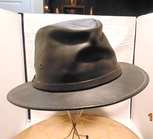 VTG. Hatquarters USA by Henschel Black Leather Western Outback Hat, Men Size XL - Picture 1 of 8