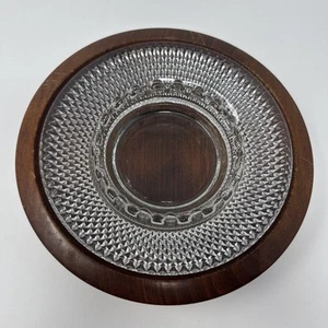 Vintage MCM Anchor Hocking Clear Glass Hobnail Ashtray with custom wood bowl - Picture 1 of 8