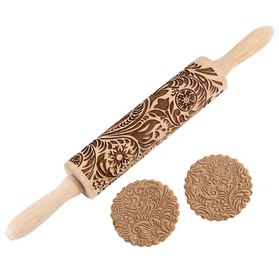 Embossed Wooden Rolling Pin for Baking,Deep Engraved Embossing Rolling Pin wi... - Image 1 of 4