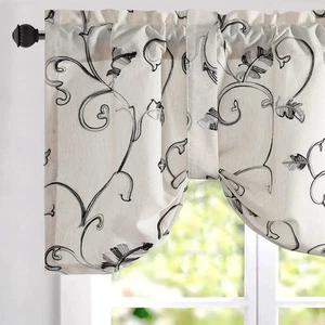 Tie-up Valance for Kitchen Windows Curtains, Embroidery Adjustable Balloon Sh... - Picture 1 of 8