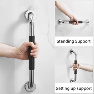 Stainless Steel Railing, Handrail, Anti Slip Shower Handle with Black Silicone - Picture 1 of 11
