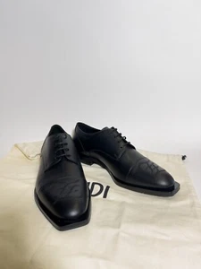 Fendi Black Leather Dress Shoes with Embroidered Karligraphy "FF" Logo Lace Up - Picture 1 of 12