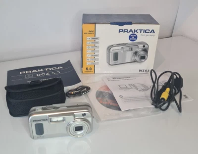 Praktica DCZ 5.3 Digital Camera 5.0 Megapixels Silver + Box CD Manual & Case - Image 1 of 4