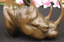 Rhinoceros Figurine Hand Carved Animal Sculpture Bronze Statue Wild Horn Figure