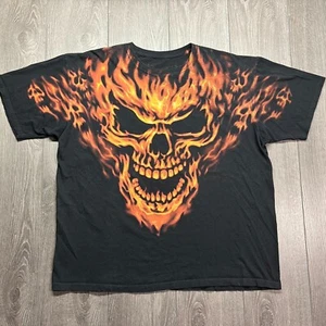 Liquid Blue Flaming Skull Double Sided Graphic Skull Fire Spine T Shirt XL EUC - Picture 1 of 9