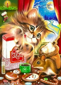 Limited Edition ACEO PRINT Katze Maus Weihnachten Plätzchen Backen Süß M. Mischkova - Bild 1 von 1