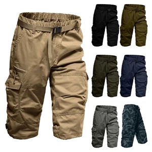 Men's 3/4 Relaxed Fit Running Shorts Pockets Elastic Waist Cotton Hiking Shorts - Picture 1 of 45