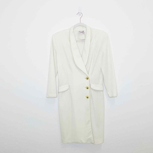 OFF WHITE Giacca cappotto vintage Caron Petite Chicago bianco sporco avorio taglia 14